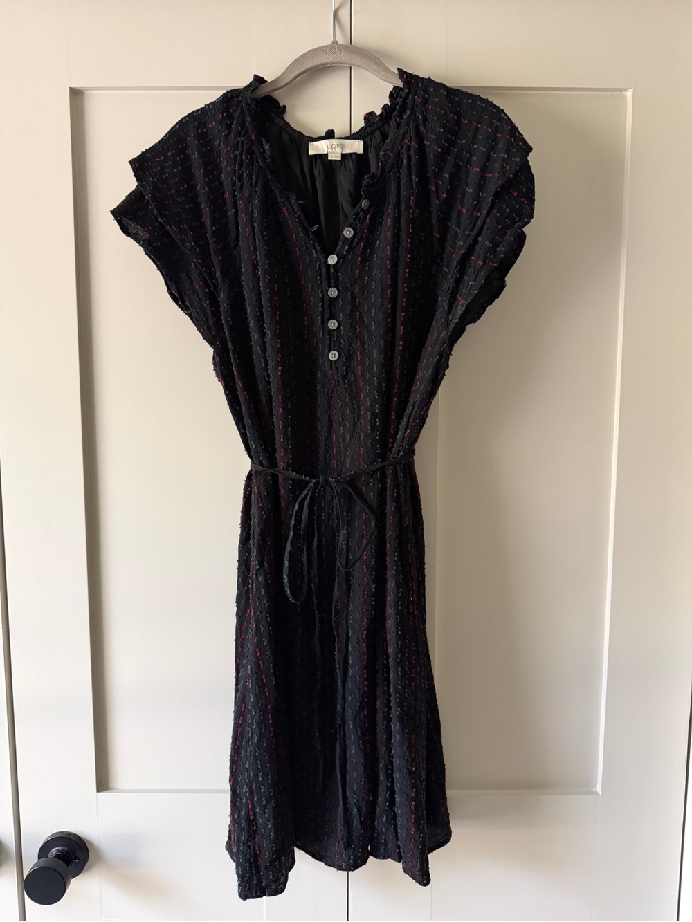 Loft Textured Flutter Sleeve Belted Dress